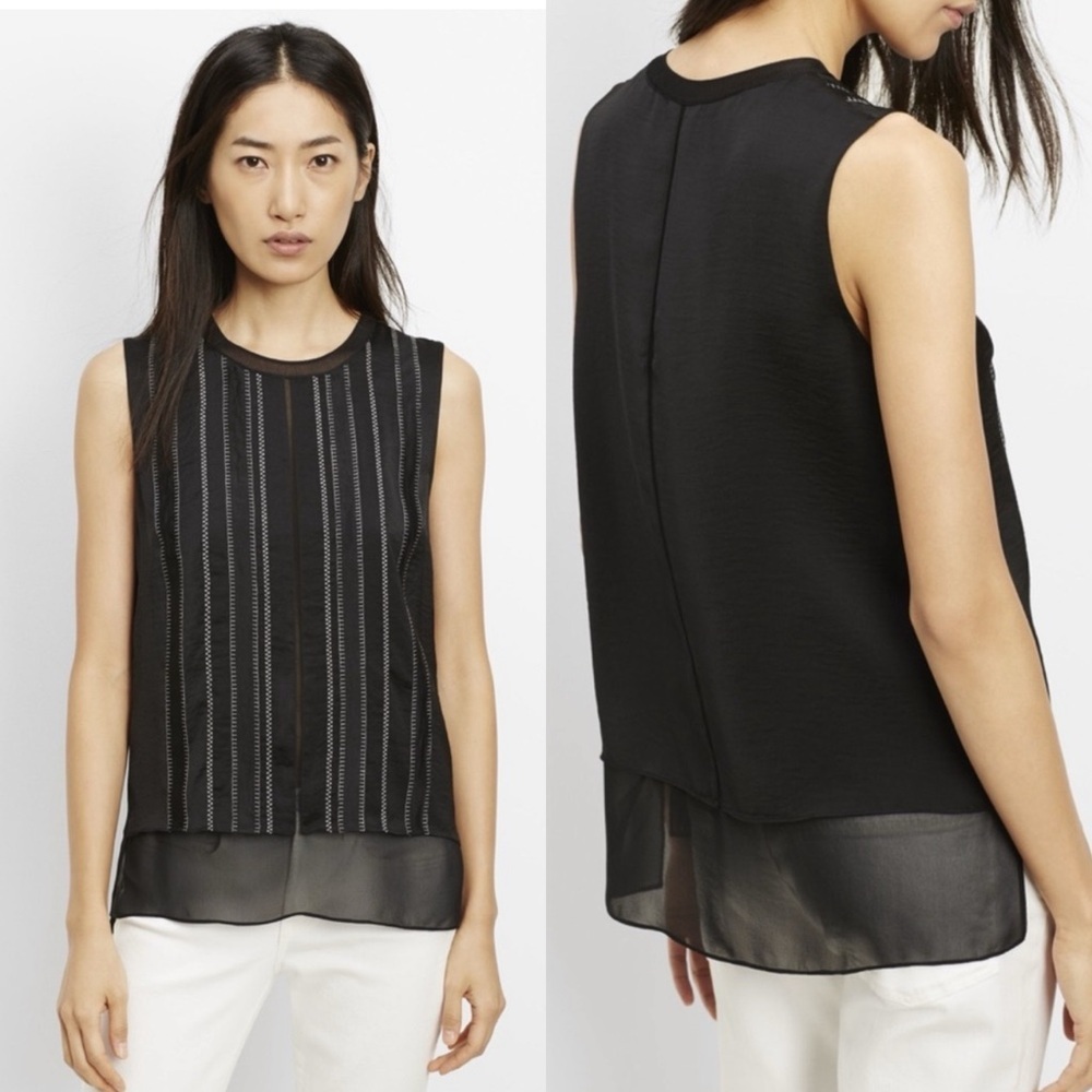 Sleeveless Black Layered Sheer-Hem Top